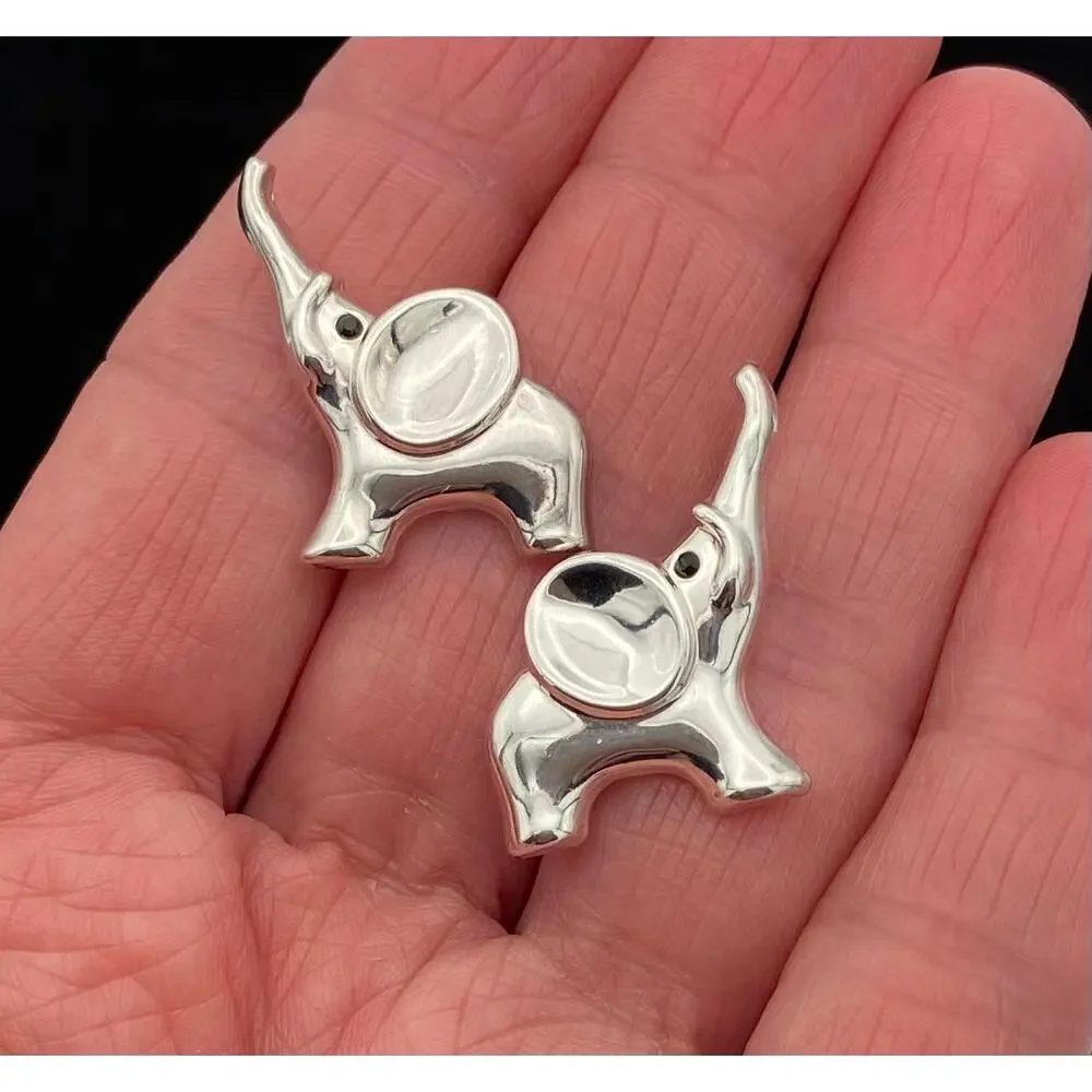 Vintage Elephant Brooch Pendant & Earrings Set Silver Tone